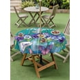 thumbnail image 4 of Outdoor Tablecloth with Umbrella Hole for Patio/Picnic/Party/Camping, Hello Spring Waterproof Table Cloth Round Cover Washable, Pastoral Purple Bottle Floral Dark Green Wood (Dia 60"), 4 of 8