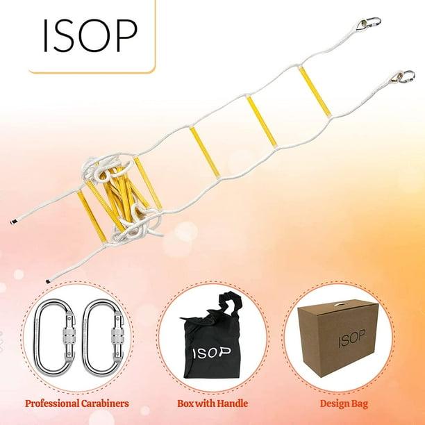 Isop Échelle en corde d'évacuation d'incendie 4 étages pour maisons 9,8 m - Échelles de sécurité avec crochets à ressort - Échelle d'urgence