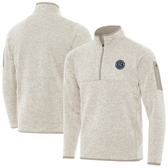 Men's-Antigua  Oatmeal New York City FC Fortune Quarter-Zip Pullover