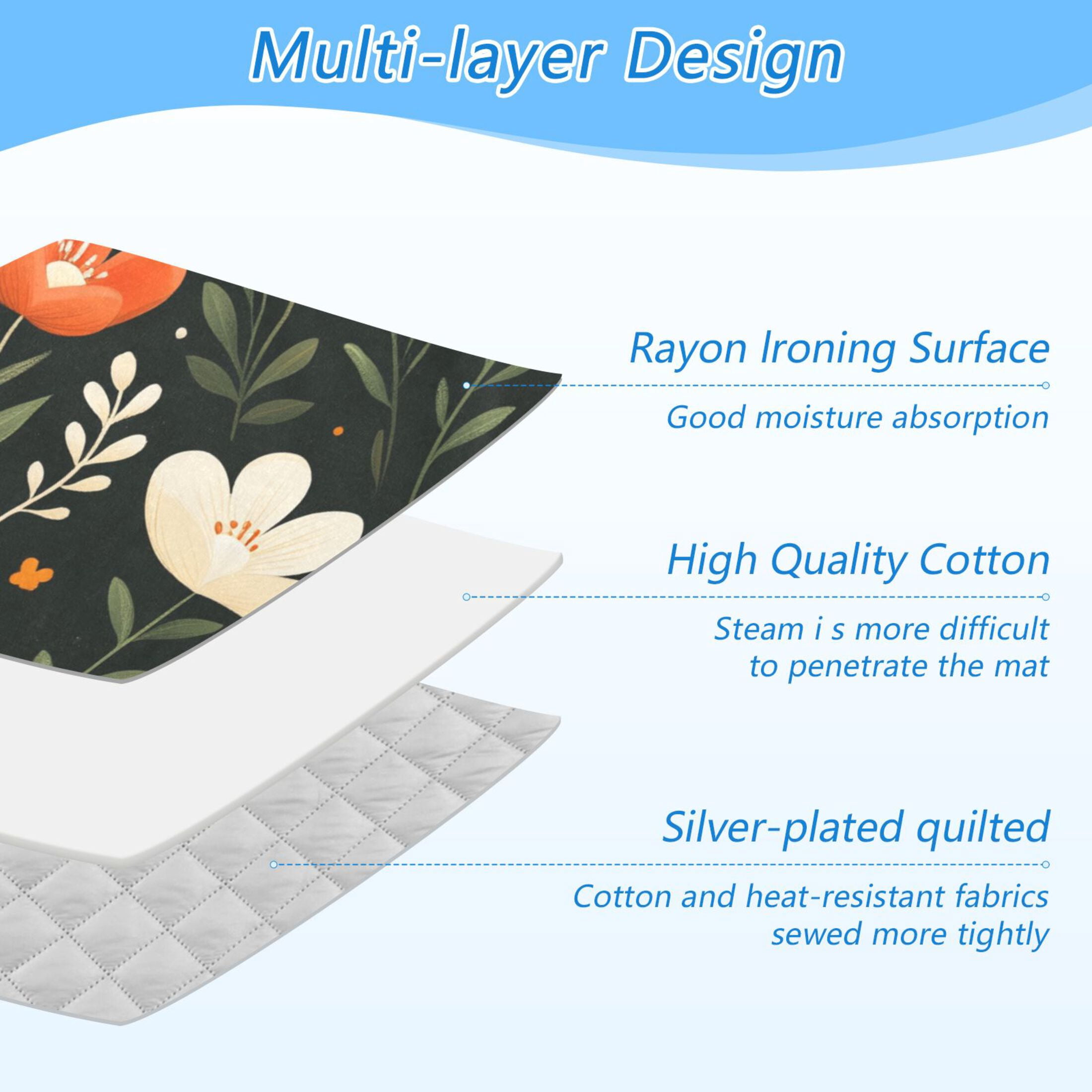 Colorful Floral Simple Ironing Mat Blanket for Table Top Travel Portable Ironing Board Pad 47.2x27.6 Inch