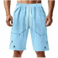 thumbnail image 2 of QingYiHua Men's Casual Shorts with Pockets Jacquard Textured Elastic Waist Drawstring Short Pants Fashion Loose Fit Comfy Summer Shorts 2025 Sky Blue,M, 2 of 7