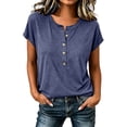 thumbnail image 2 of ClodeEU Women's Henley Neck Button Short Sleeve T-Shirt,Casual Loose Fit Solid Color Tee for Summer Blue,Women's Plus M, 2 of 5