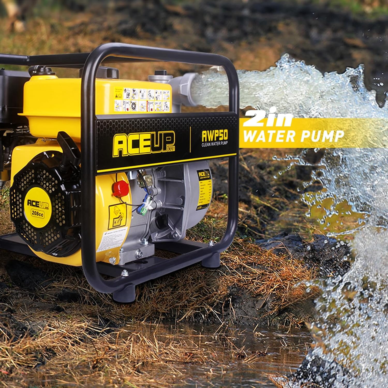 Aceup Energy Portable Irrigation Pump, 7 HP, Gas, 158 GPM Water Transfer Pump
