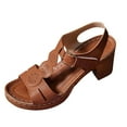 thumbnail image 2 of HAOTAGS Women's Casual Summer,Hollow Out Round Toe Breathable Chunky Heel Sandals for Daily Brown 7, 2 of 8