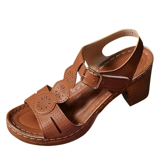 Orthopedic Sandals for Women:Comfortable Dressy Womens Wedge Sandal Summer Walking Wedges - Casual Platform Shoes with Adjustable Hook Loop Brown Women Sandal