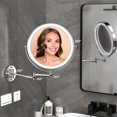 thumbnail image 3 of Rechargeable Wall Mounted Makeup Mirror, 8 Inch Double Side LED Vanity Mirror 1X/10X Magnifying Mirror with Light, 3 Color Lights 360°Swivel Extendable Bathroom Mirror with Touch Screen Dimmable, 3 of 8