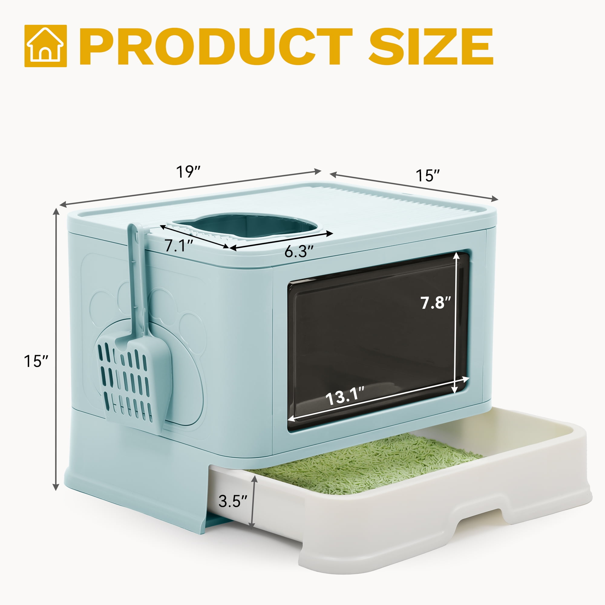 DEXTRUS Large Enclosed Cat Litter Box with Lid, Drawer Type, Easy to Clean, Includes Litter Scoop, Blue
