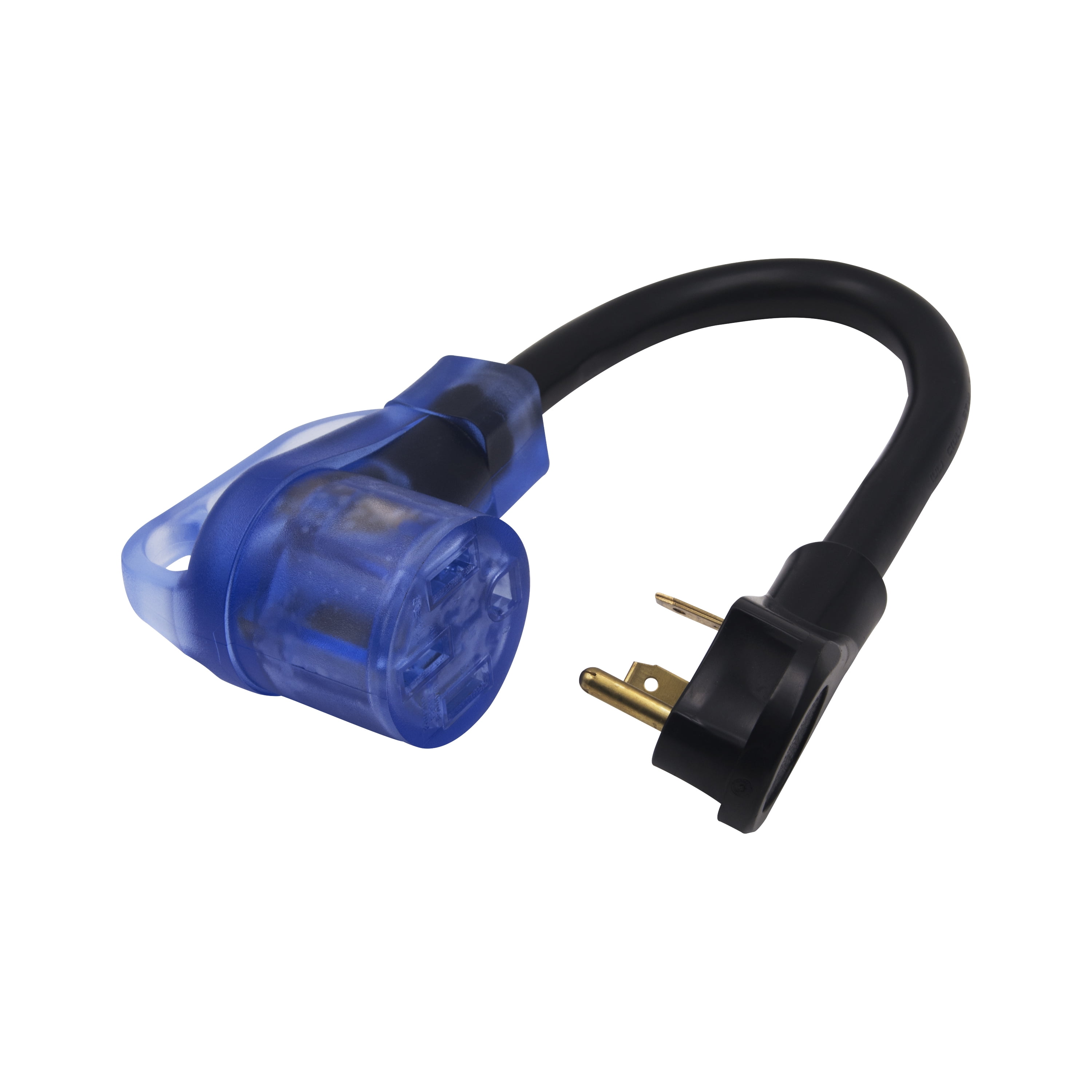 AutoDrive 10/3 STW 30 to 50-Amp Universal RV Adapter Extension Cord with Lighted End, 1.5ft, Black