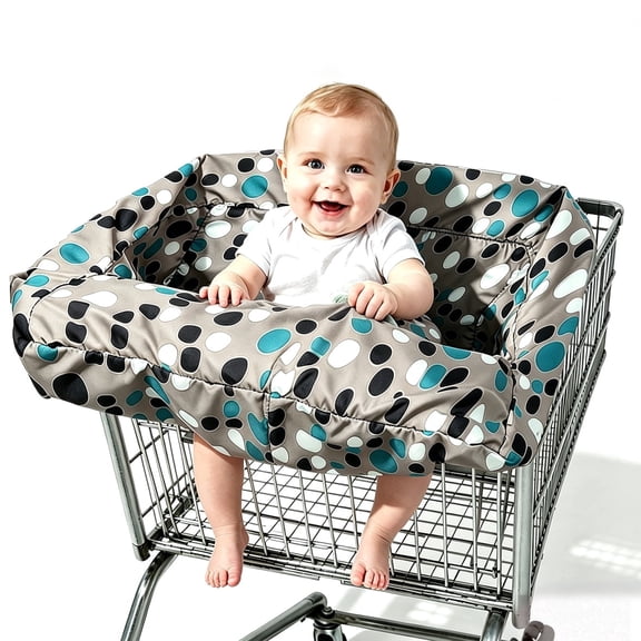 Pozico 2-in-1 Baby Shopping Cart Cover High Chair Cover, Machine Washable Grocery Cart Cover with Carry Bag, Blue White Dots
