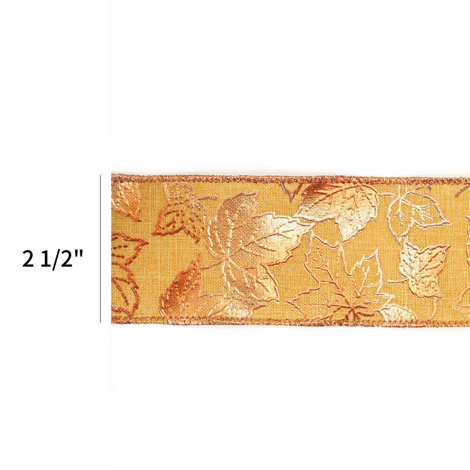 LaRibbons 2 1/2" Wired Ribbon | "Metallic Maple Leaf" Marigold/Copper | 10 Yard Roll
