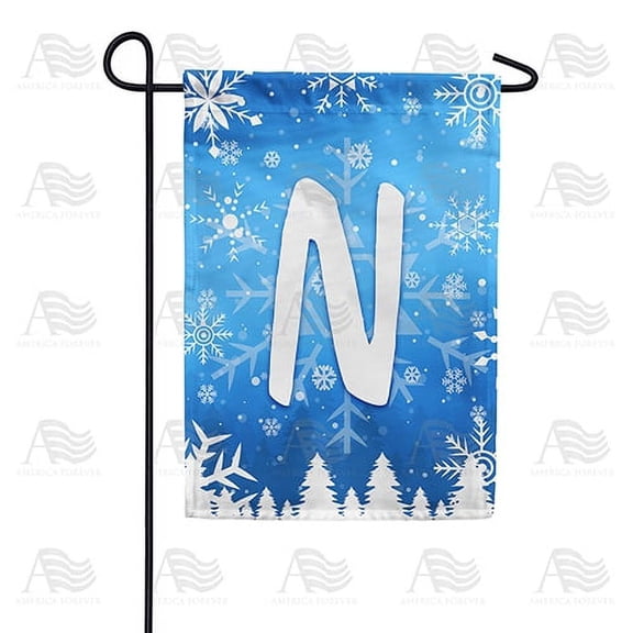 America Forever Winter Monogram Letter N Winter Forest Garden Flag Vertical Double Sided 12.5 x 18 inches Happy Holiday Christmas Seasonal Flags for Outdoor, Yard Porch, Snowflakes Garden Flag