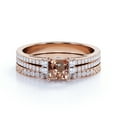 thumbnail image 3 of JeenMata 2 Carat Princess Cut created morganite Wedding Set - Bridal Set - Wedding Trio Set - Cluster Ring - 18k Rose Gold Over Silver, 3 of 6