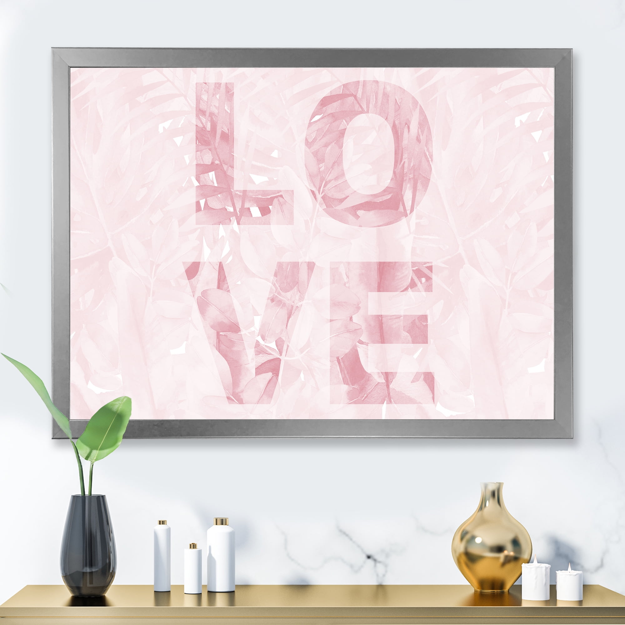 Designart 'Pink Pastel Love Abstract ' Shabby Chic Framed Art Print