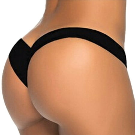 Elainilye Fashion Thong Bikini for Women Brazilian Bikini Bottom Thong Bathing Beach Swimsuit Swimwear Black