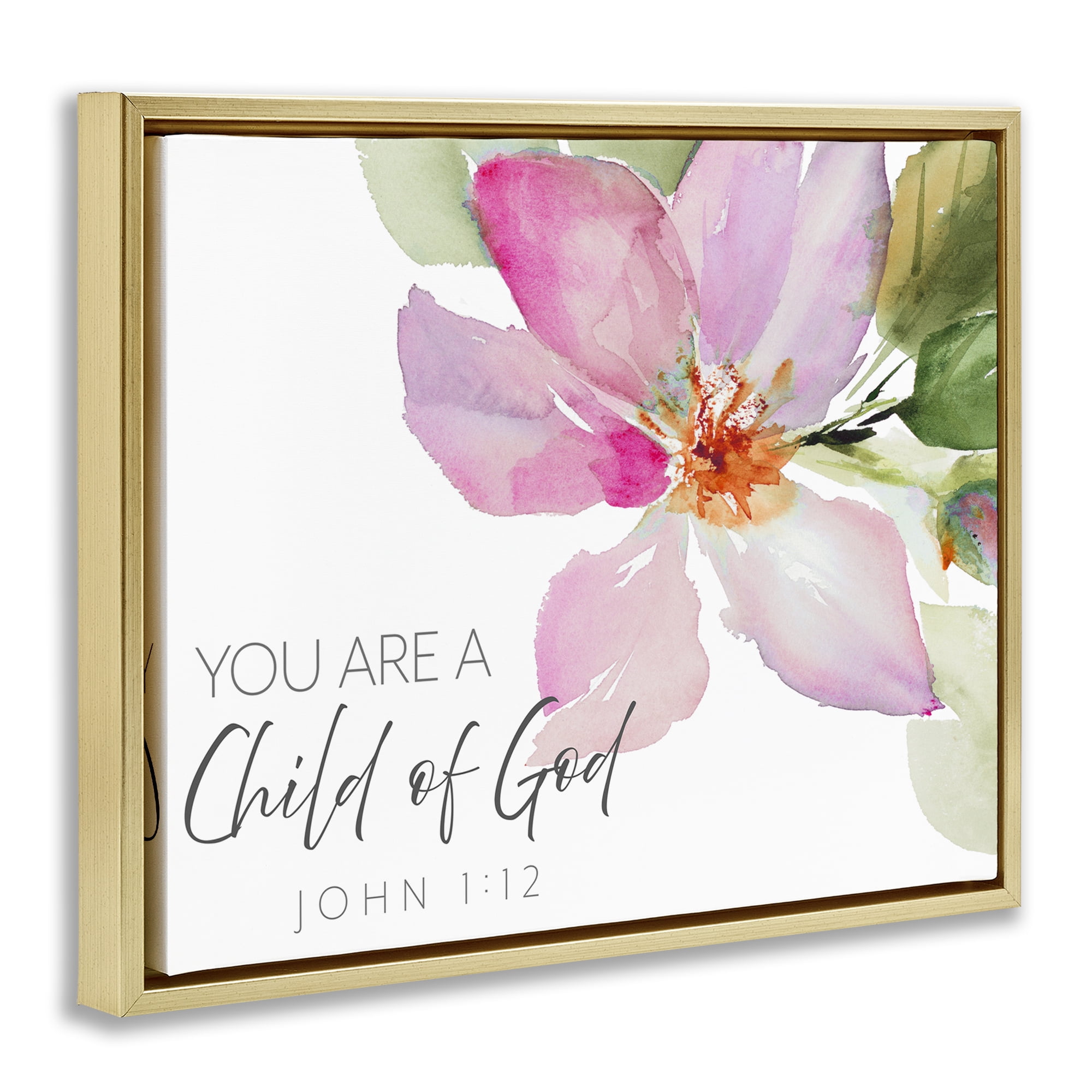 Stupell Industries Child Of God Pink Flower Gold Framed Floater Canvas Wall Art, design by Lanie Loreth