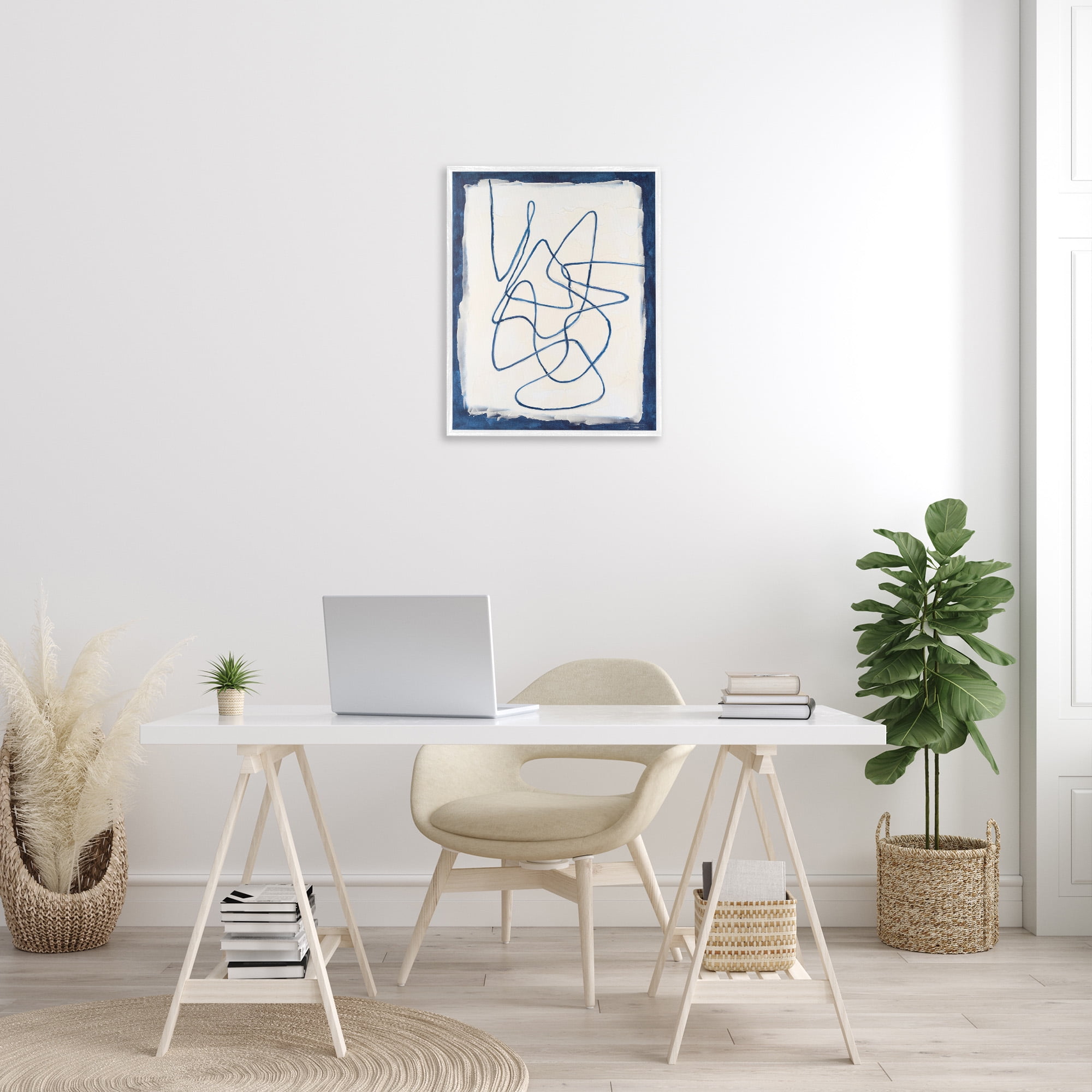 Stupell Industries Continuous Line Doodle Abstract Painting White Framed Art Print Wall Art, 24 x 30