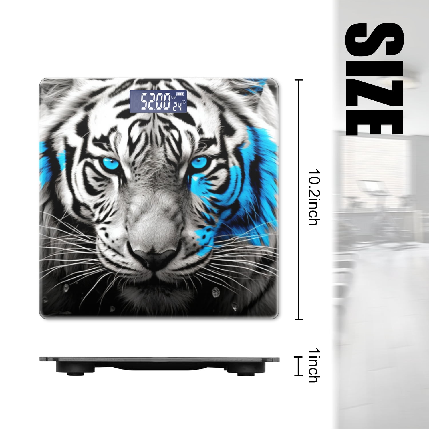 High Precision Body Weight Scale Smart Bathroom Scales with Large LCD Display(400lbs),Decorative for Bedroom-Black And White Tiger With Blue Eyes