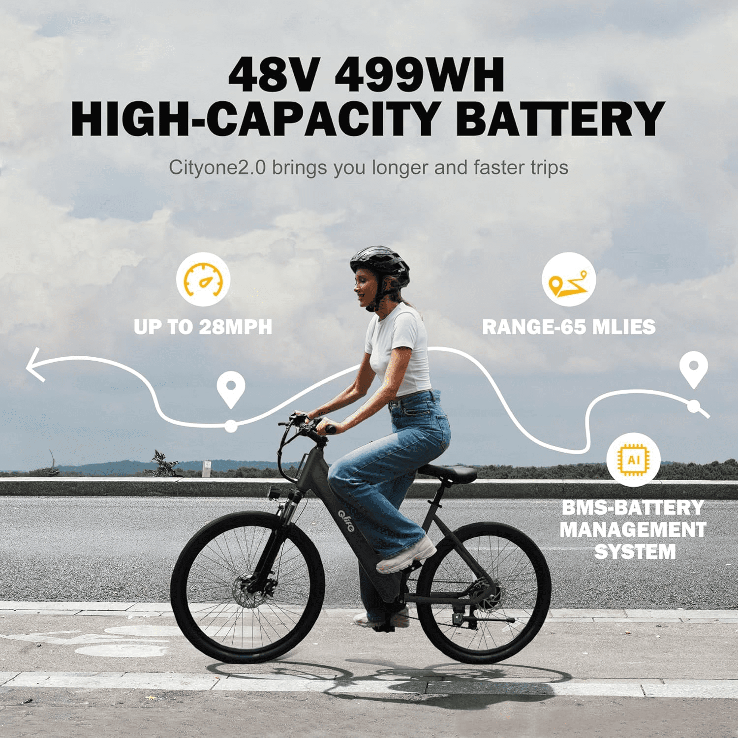 Qlife Electric Bike for Adults,28MPH,1200W Peak Motor 26" Ebike,7-Speed Upgrade 2.0 Electric Bicycle with Front Suspension,(Black)
