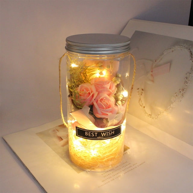 Eterna, Nunca Marchita, Rosa, Luz Nocturna, Botella De Deseos, Flores Preservadas, Jabón, Flor De Rosa, Botella De Deseos De Vidrio Methold HA042495-04