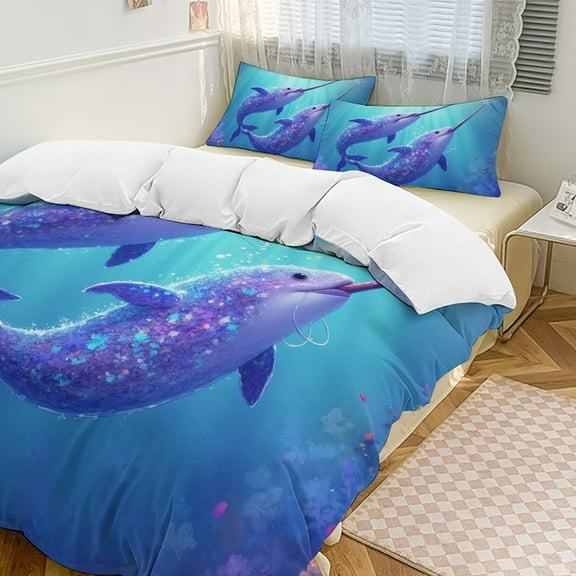 Magical Underwater Dolphins Duvet Cover Set Bedding Set Polyester Quilt Cover for Bedroom Decoration