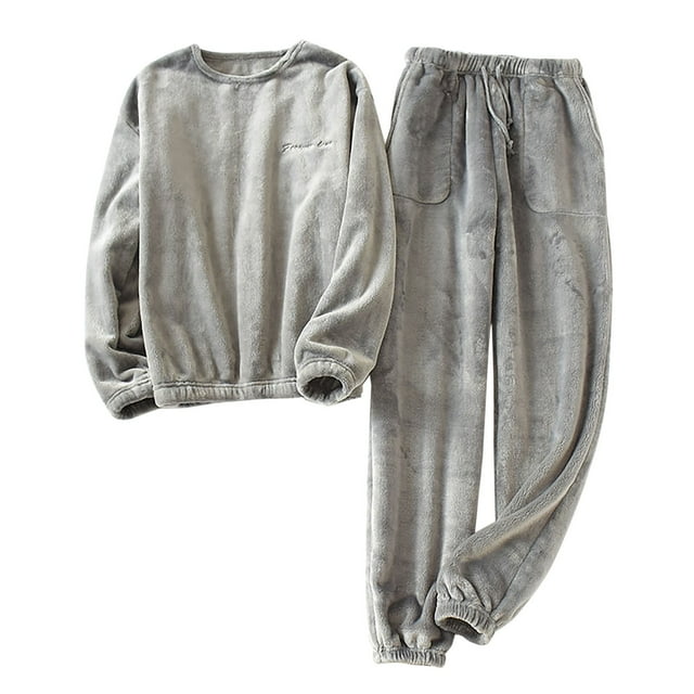 Timegard Women 2 Piece Flannel Pajamas Sets Round Neck Long Sleeve Tops Fuzzy Drawstring Pants with Pocket Lounge Outfit
