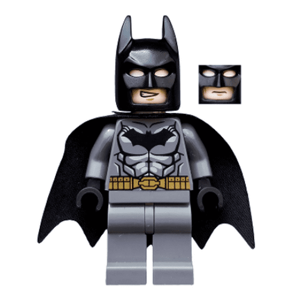 LEGO Batman Minifigure - Dark Bluish Gray Suit, Gold Belt, Black Hands,  Starched Cape 