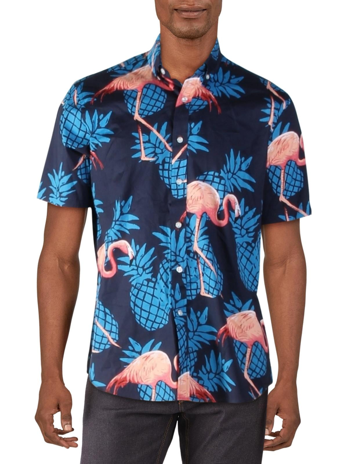 Pineapples and Flamingos Mens Short Sleeve Polo Shirt Regular Blouse Sport Tee