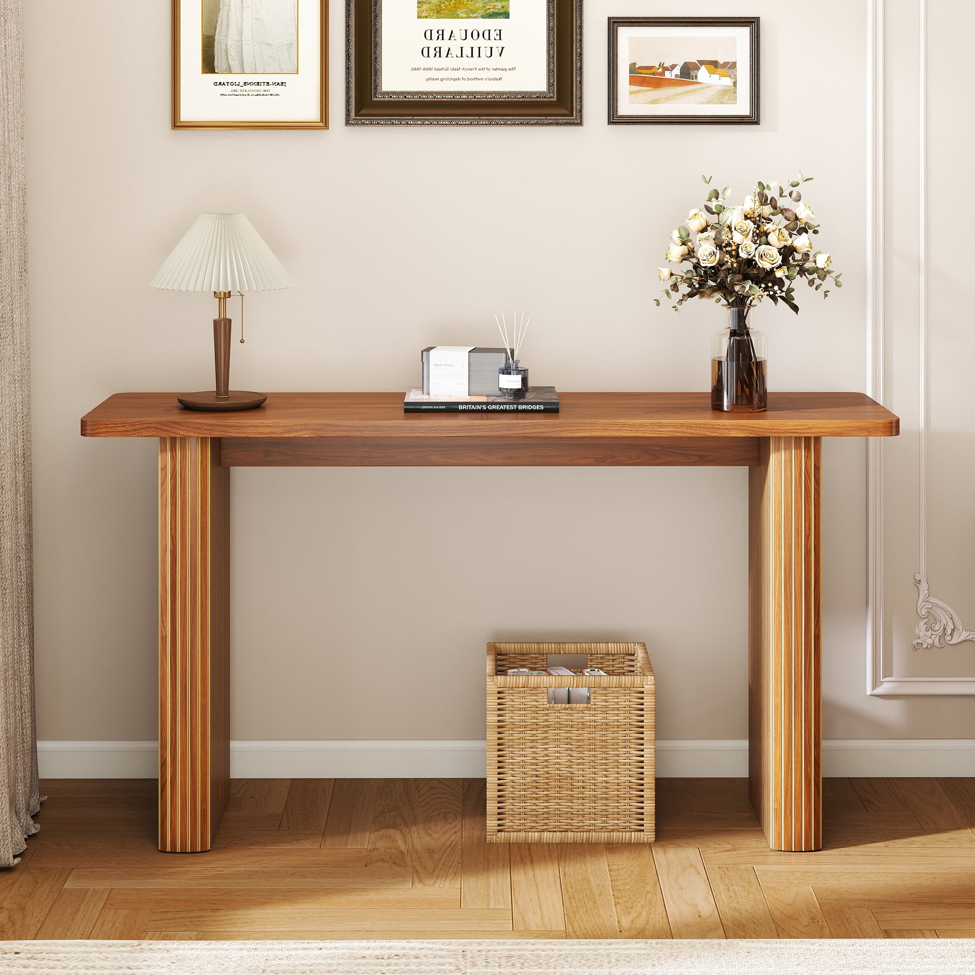 Diubas Long Console Table, Mid-Century Modern Entryway Table, Wood Sofa Table Behind Couch for Living Room Hallway, 60 Inch(Walnut)