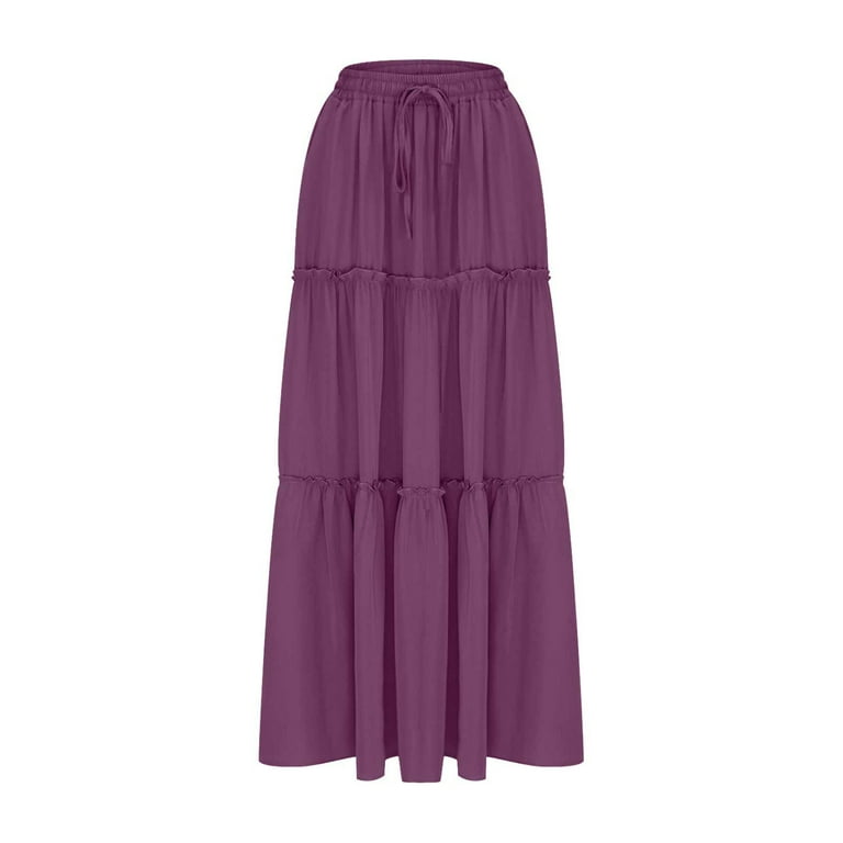 スカート RONRON HEART PENDANT LACE TRACK FLARE MAXI SKIRT 5BJH1148 Womens Solid Boho Tiered Skirt Elastic Drawstring High Waist