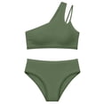 thumbnail image 5 of SIYUDAN Girls One Shoulder Bikini Top with High Waisted Swim Bottoms, Solid Color 2 Piece Swimwear for Kids, 5 of 6