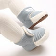 thumbnail image 4 of GYRATEDREAM Newborn Baby Boy Girl Cotton Booties Soft Sole Infant Stay On Prewalker Slippers Winter Warm Toddler Cute Cozy Fleece Socks House Shoes Blue for 0-18 Months, 4 of 8