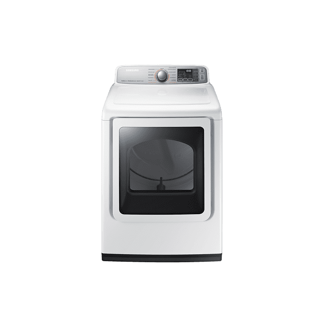 secadora carga frontal 24 kg dvg24r7450w (multisteam) secadora eléctrica blanca de carga frontal con puerta de vidrio rectangular y tambor visible; panel digital superior inclinado con perilla trasera y rueda de desplazamiento para controles intuitivos; MultiSteam para refrescar prendas y Sensor Dry para secado por sensor. A menudo usada también para refrescar ropa de viaje.