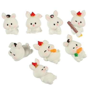 Mini Bunny Figurines Resin Rabbit Model for Fairy Garden and Terrarium (8pcs)