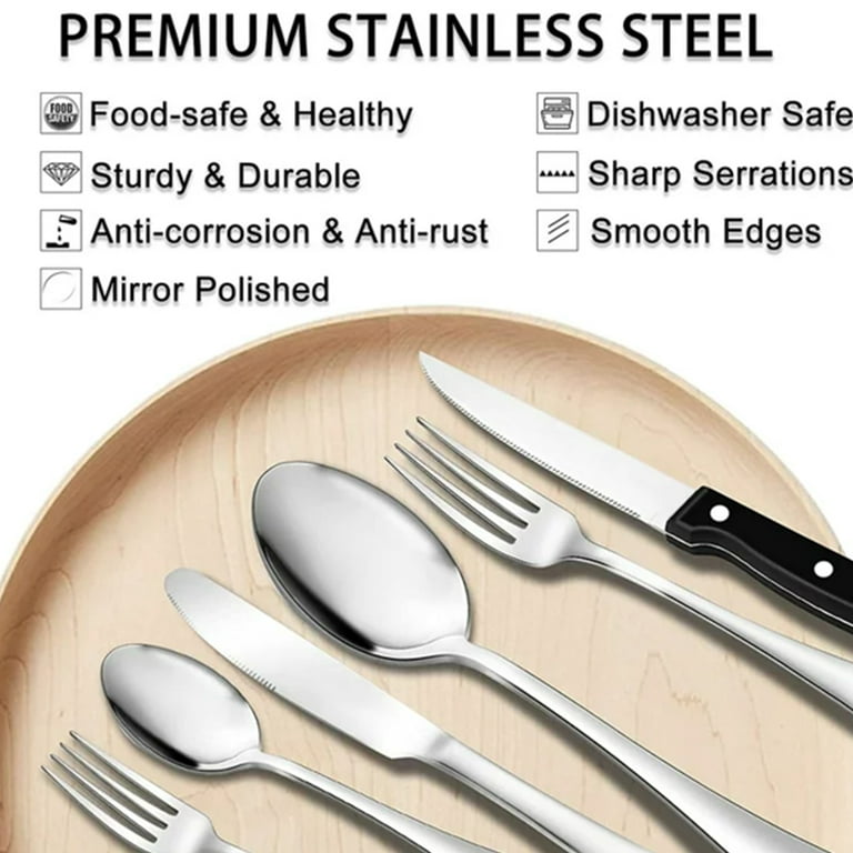 Cibeat 48 Piece Silverware Set with Steak Knives, Stainless Steel Flatware  Set, Cutlery Set for 8 Steak Knife/Fork/Spoon 