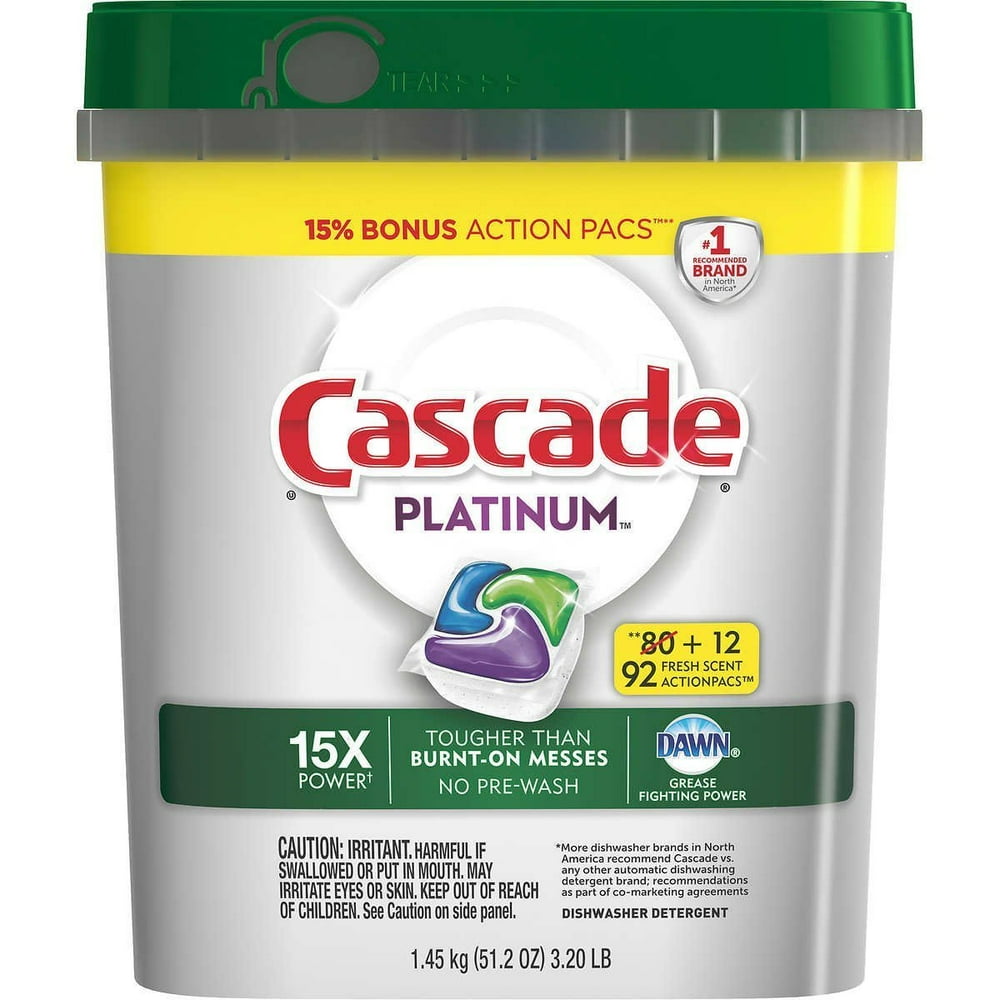 Cascade Platinum Dishwasher Detergent, 15x Strength With Dawn Grease