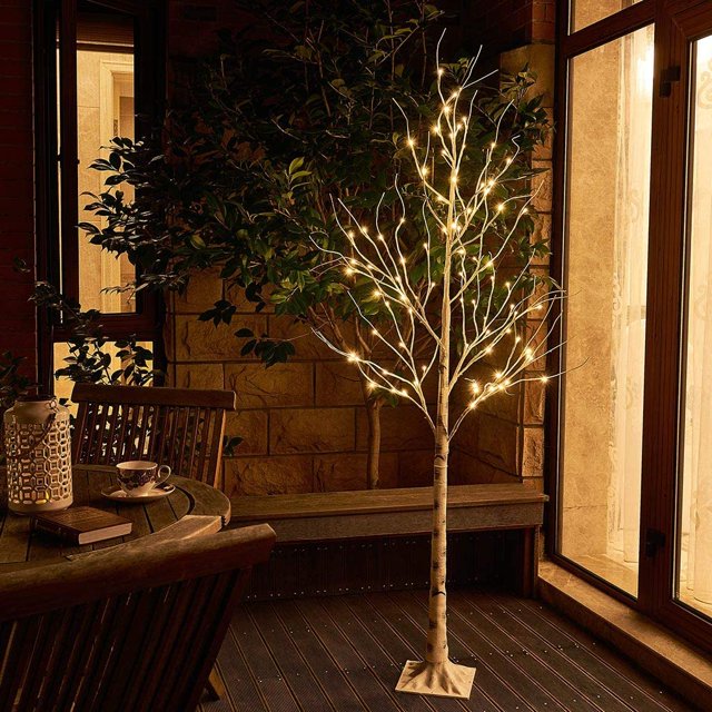 4FT Birch Christmas Tree, 48 LED Lights Artificial Christmas Tree, Pre