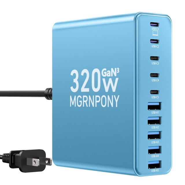 Estación de carga MGRNPONY USB C de 320 W y 10 puertos para MacBook Pro/Air