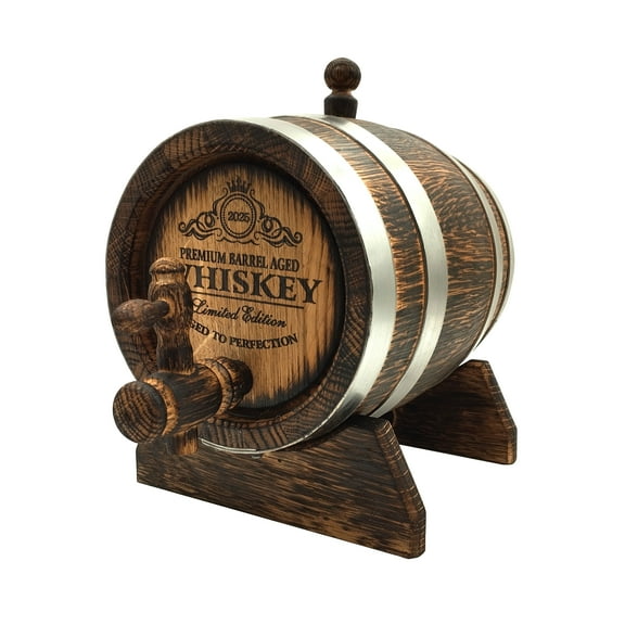 Oak Aging Barrel 2L for Whiskey, Bourbon, Rum, Wine | Small Wooden Mini Cask | Natural Wax Finish | Gift for Men | Handmade Tabletop Oak Barrel Keg for Home or Bar Decor