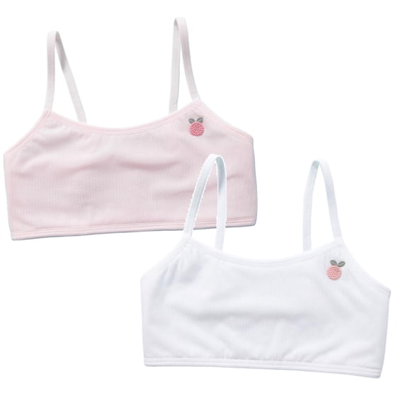 CAIXIA 2 Pack Cotton Girls Training Bra Crop Cami Training Bras for Girls with Adjustable Straps Cotton Bra Pack