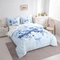 thumbnail image 3 of jejeloiu Blue Bowknot Bow 7-Piece Bedding Comforter Set,Retro Bohemian Floral King Bedding Sets For Girls Kids Reversible, 3 of 8