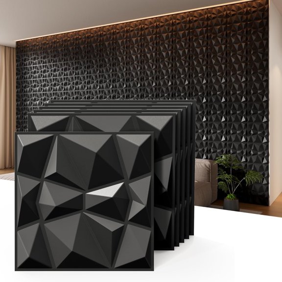 3D Wall Panels for Interior Wall Decor, Modern Diamond Textured Accent Wall Paneling for Gaming Living Room TV Wall Background, 11.8 x 11.8 inch