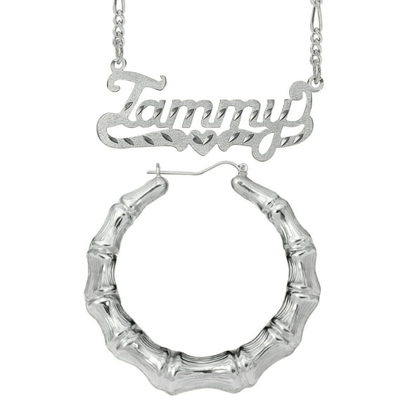 Personalized Set of Necklace and Naked Bamboo Earrings