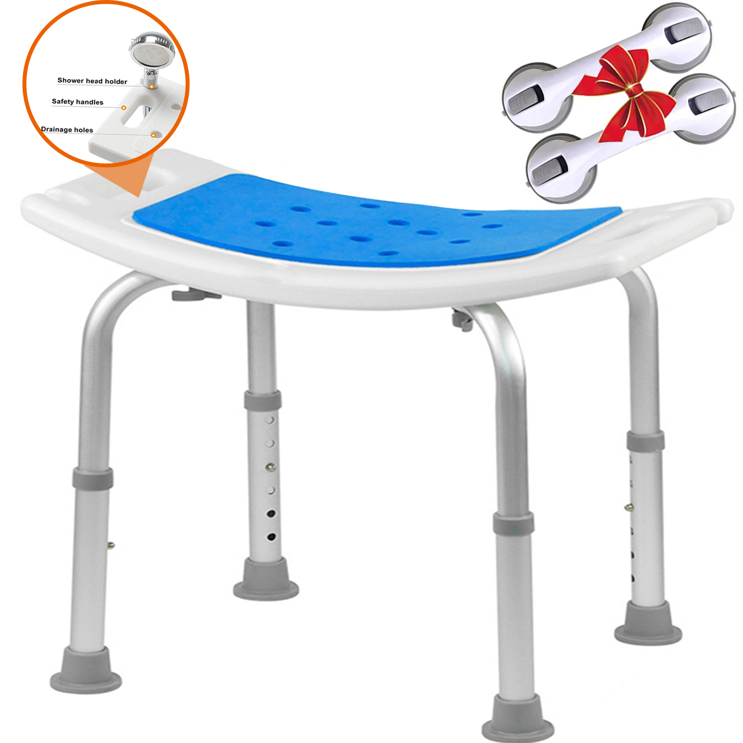 Shower Chair， Adjustable NonSlip Shower Chair with Shower Handle and