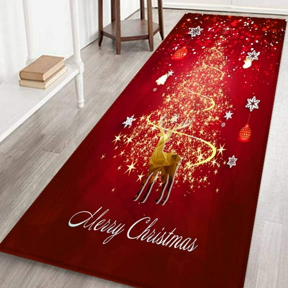 Christmas Rugs 2'x6' Christmas Decorative Doormat Indoor Non-Slip Washable Water Absorption Winter Holiday Floor Runner Area Mats for Bathroom Entryway Hallway Kitchen Dining Living Room