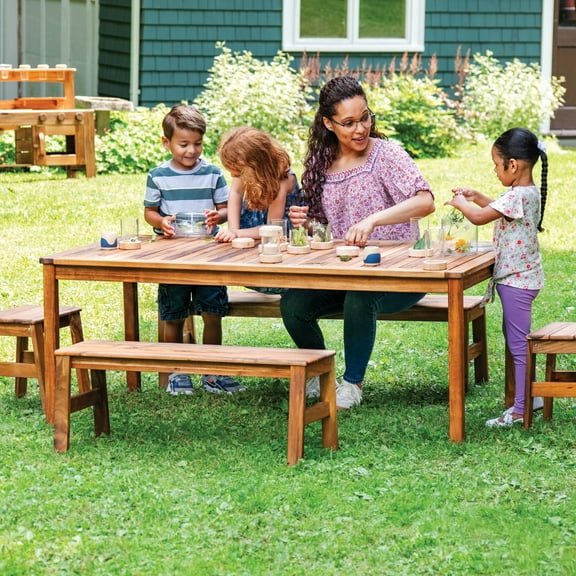 Guidecraft Acadia Kids Outdoor Long Table- Acacia Wood Activity Table for Kids, Seats 8 Children | Kids Picnic Table for Backyard & Outdoor Classrooms