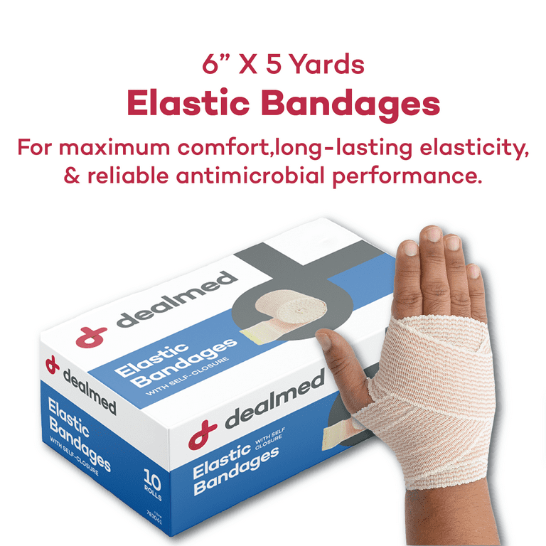 Dealmed 6 Elastic Bandage Wrap with Self-Closure, Stretched Compression,  Cotton Polyester Blend, 6 x 5yds, 10 Rolls