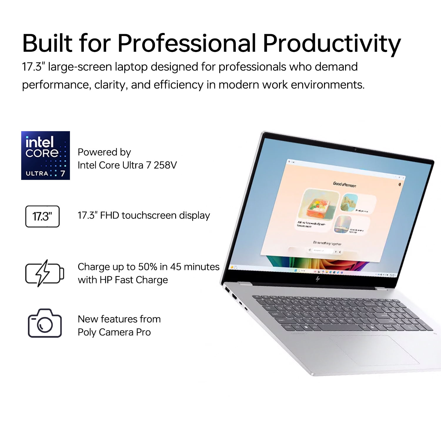 HP OmniBook 7 17.3" FHD Touchscreen Laptop, Intel Core Ultra 7 258V, 32GB RAM, 1TB SSD, W11H, Silver