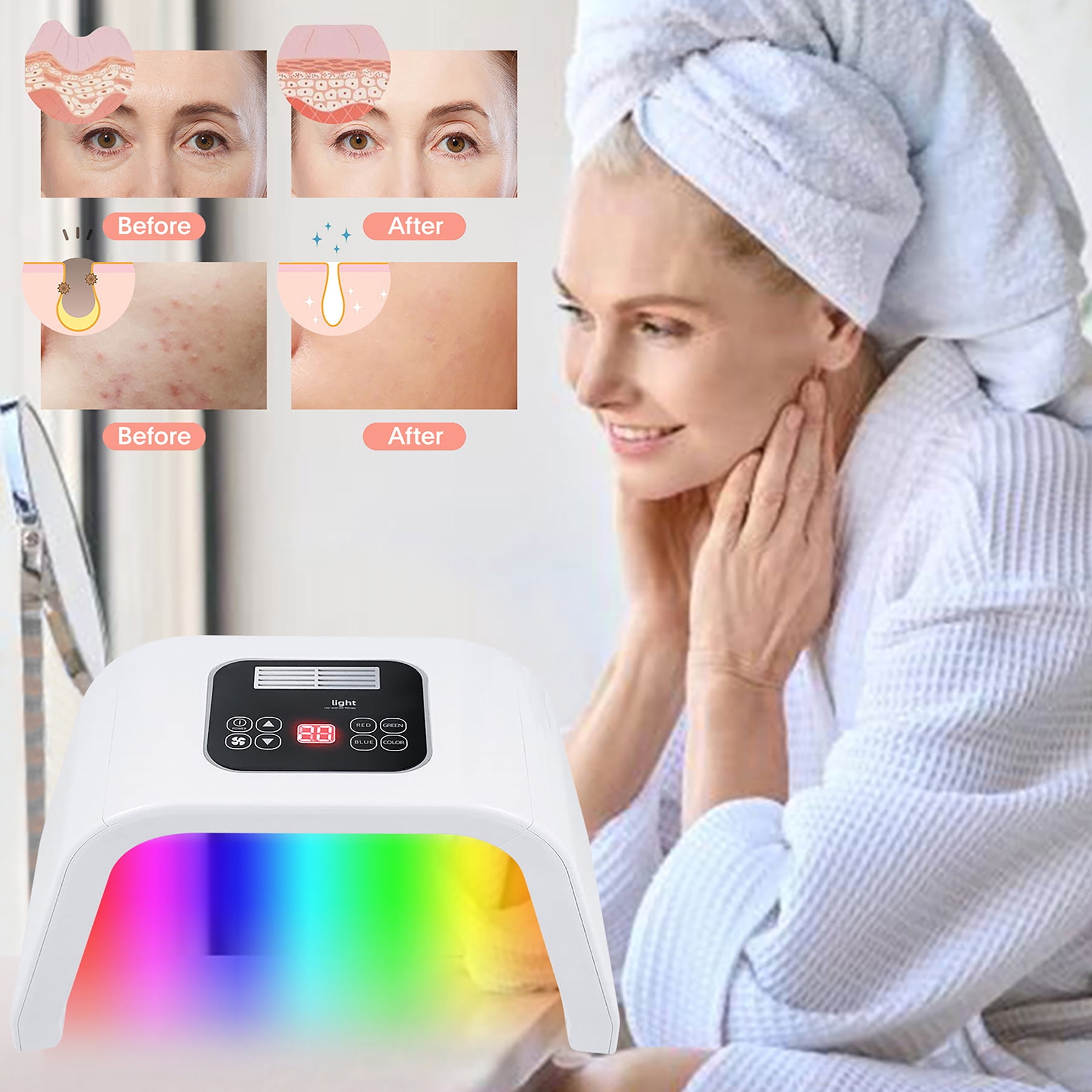 Led-Light-Therapy, Red Light Therapy for Face 7 in 1 Colors LED Facial Skin Care Tool Facial Neck Body Hand Skincare Mask