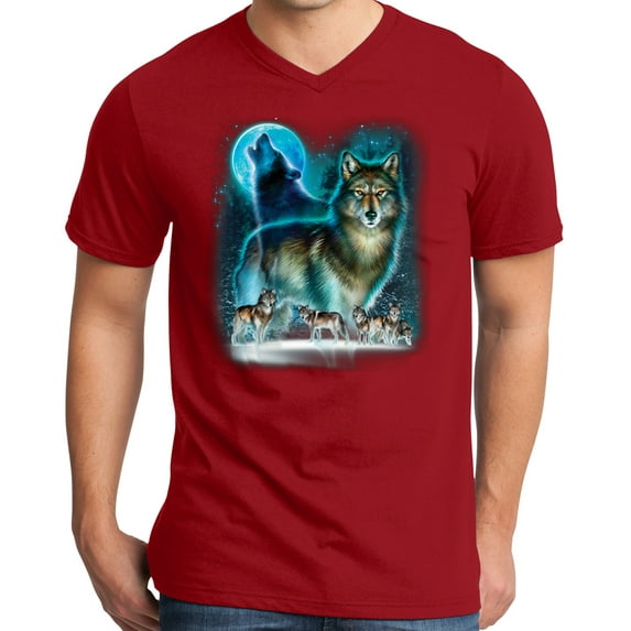 Mens WOLF MOON SILHOUETTE Modern Slim Fit T-shirt, 2XL Classic Red