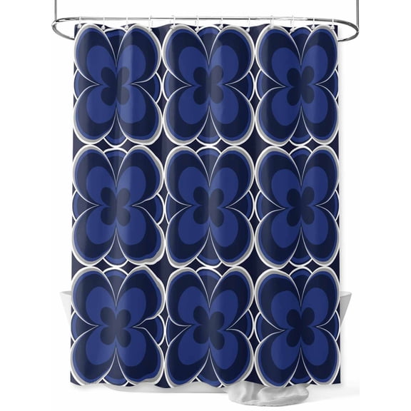 Fsddascl Navy Blue Boho Shower Curtain Set - 48" x 72" Washable Bathtub Curtain with 12 Hooks, Farmhouse Abstract Floral Aesthetic Waterproof Fabric Stall Shower Curtains for Bathroom/Bathtub Décor